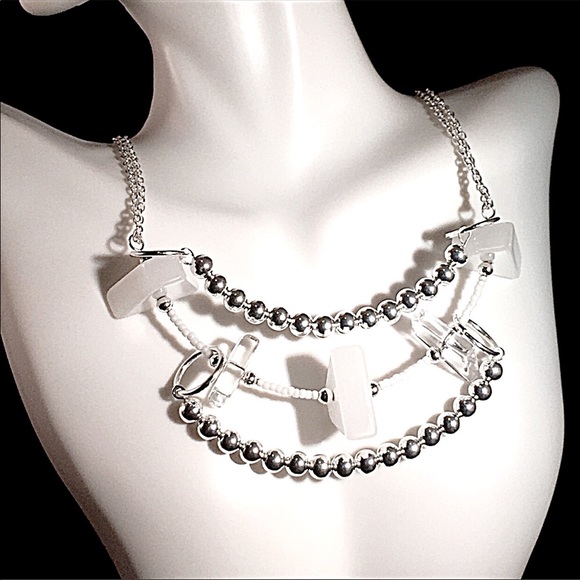 ⚪️Handmade Silver ➕ Glass Statement Necklace⚪️ - Picture 2 of 2